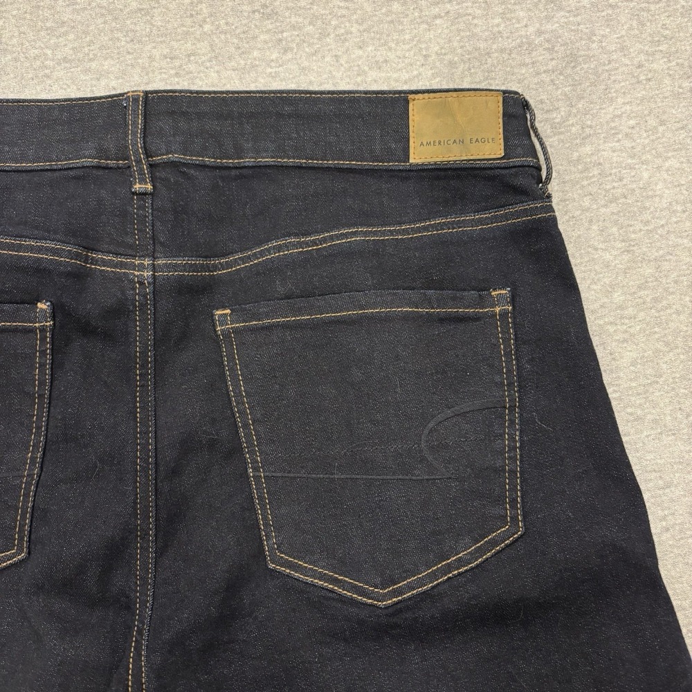 American Eagle Wide Leg Jeans Womens's Size 14 X-Long Blue Dark Wash Denim Flare - Picture 10 of 11